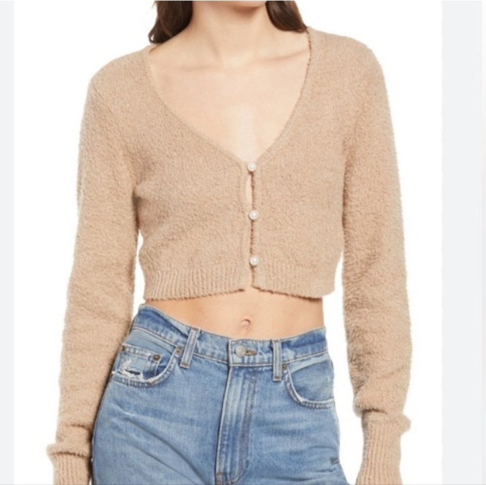 Cotton On Tan Button-Up Cropped Cardigan
